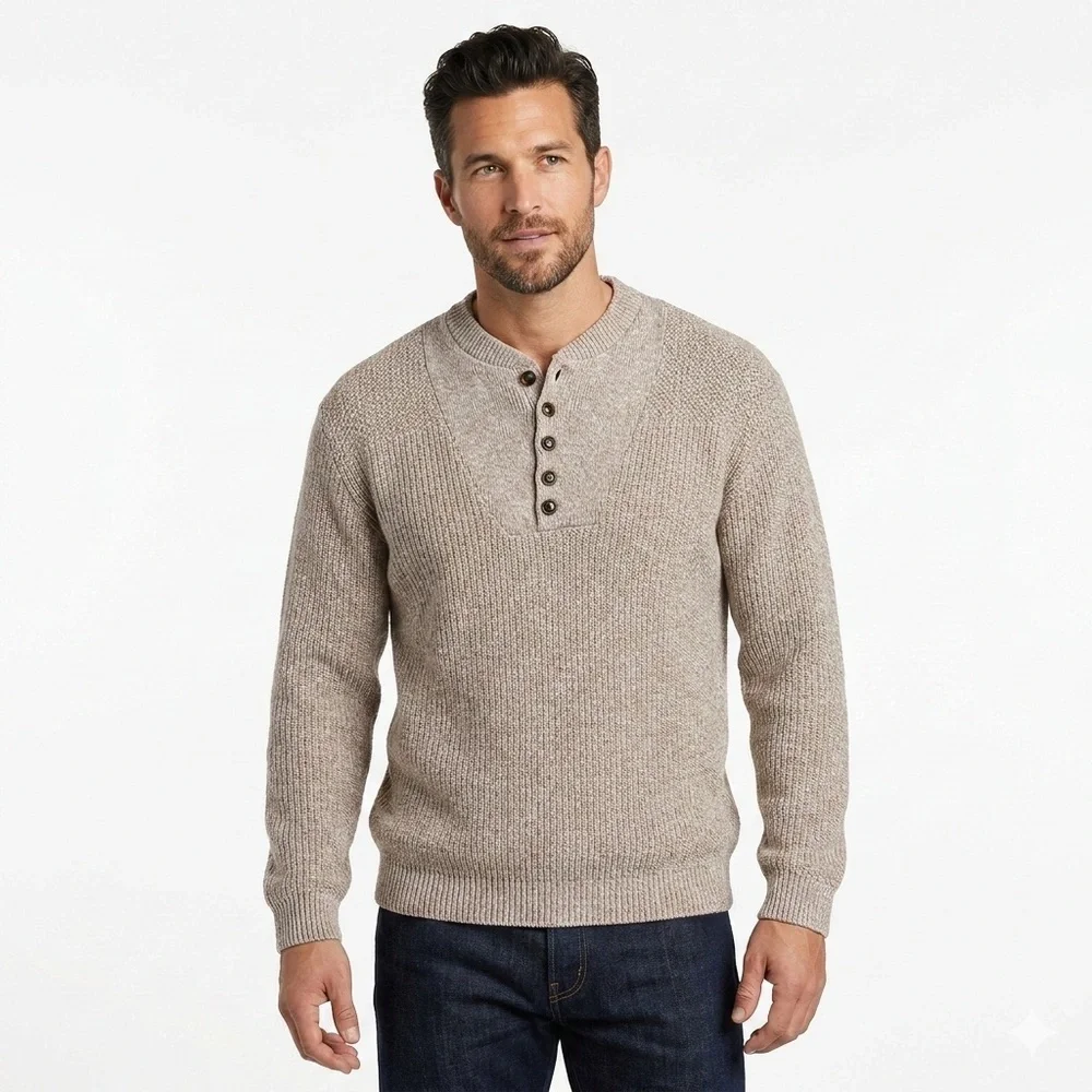 Eddie Bauer Men’s Vintage Made In USA Henley Sweater Large - Picture 1 of 11